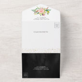 White Magnolia Blush Pink Floral Black Wedding All In One Uitnodiging (Buitenkant)