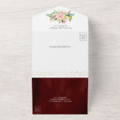 White Magnolia Blush Pink Floral Burgundy Wedding All In One Uitnodiging (Buitenkant)