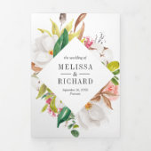 White Magnolia Blush Pink Floral Wreath Wedding Drieluik Uitnodiging (Cover)