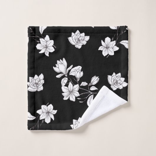 White Magnolia Branches op zwart Bad Handdoek (Wasdoekje)