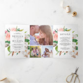 White Magnolia Cotton Blush Pink Floral Wedding Drieluik Uitnodiging (Binnen)