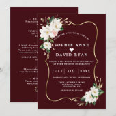White Magnolia Deep Burgundy All In One Wedding   Kaart (Voorkant / Achterkant)