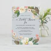 White Magnolia Dusty Blue Pink Floral Twig Foliage Kaart (Staand voorkant)