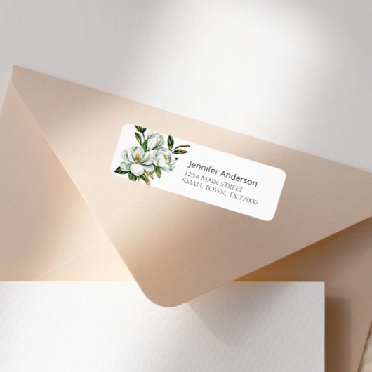 White Magnolia Floral Address Label