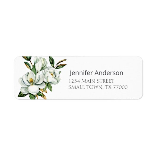 White Magnolia Floral Address Label (Voorkant)