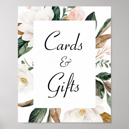 white magnolia floral bruiloft cards & cadeaubord poster (Voorkant)