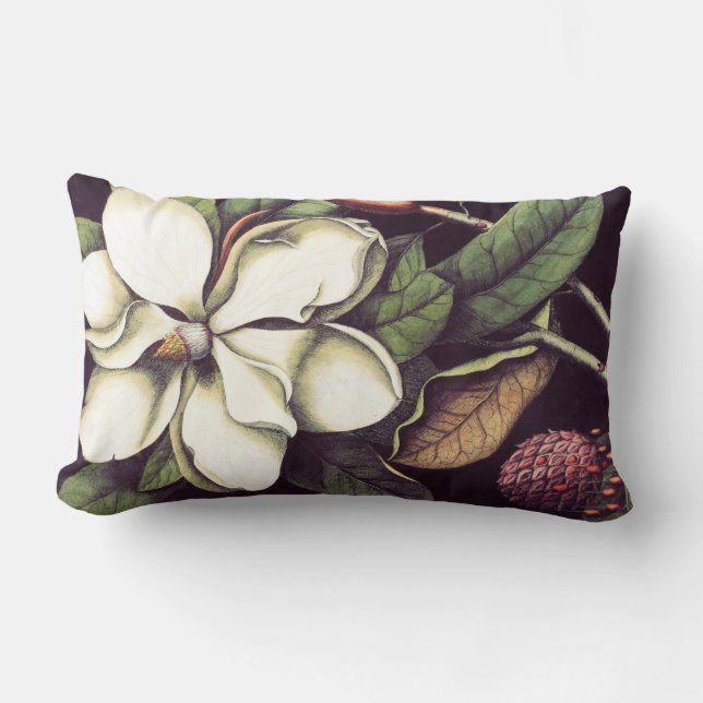 White Magnolia Floral Decorative Lumbar Pillow Kussen (Voorkant)