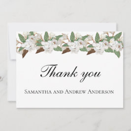 White Magnolia Floral Elegant Formal Wedding Bedankkaart
