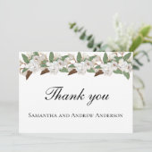 White Magnolia Floral Elegant Formal Wedding Bedankkaart (Staand voorkant)