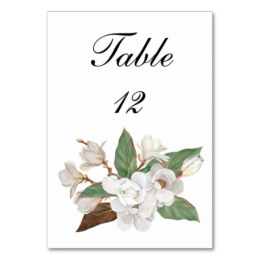 White Magnolia Floral Elegant Wedding Table Number Kaart (Voorkant)