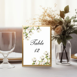 White Magnolia Floral Elegant Wedding Table Number Kaart