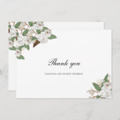 White Magnolia Floral Flowers Greenery Wedding Bedankkaart (Voorkant / Achterkant)