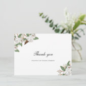 White Magnolia Floral Flowers Greenery Wedding Bedankkaart (Staand voorkant)