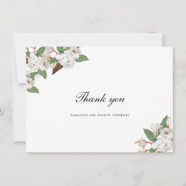 White Magnolia Floral Flowers Greenery Wedding Bedankkaart