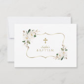 White Magnolia Floral Gold Lijst Cross Baptisme Bedankkaart (Achterkant)