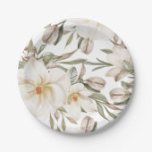 White Magnolia Floral Vrijgezellenfeest Greenery Papieren Bordje (Voorkant)