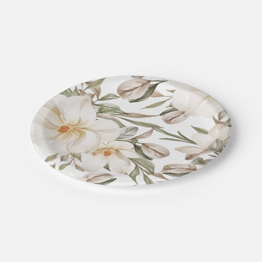 White Magnolia Floral Vrijgezellenfeest Greenery Papieren Bordje (Gekanteld)