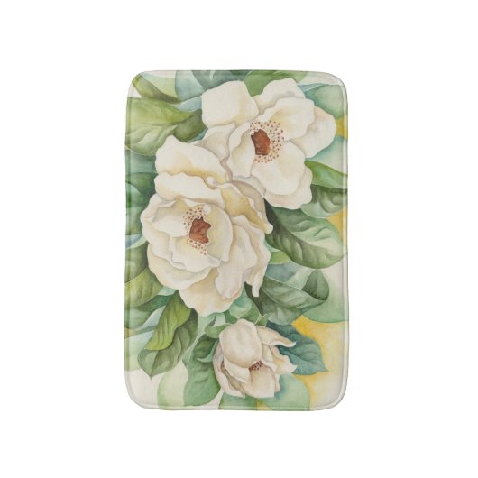  White Magnolia Floral Waterverf schilderen Badmat (Voorkant Verticaal)