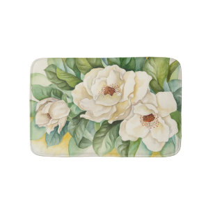  White Magnolia Floral Waterverf schilderen Badmat