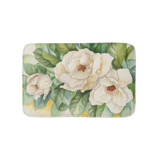  White Magnolia Floral Waterverf schilderen Badmat (Voorkant)