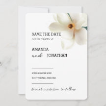 White Magnolia Floral Wedding Save the Date Kaart
