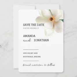 White Magnolia Floral Wedding Save the Date Kaart