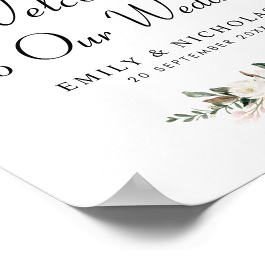 white magnolia floral welkomstbord poster (Hoek)