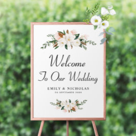 white magnolia floral welkomstbord poster