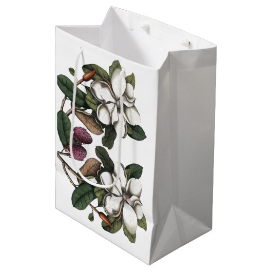 White Magnolia Flower Blossom Gift Bag Medium Cadeauzakje (Voorkant Gekanteld)