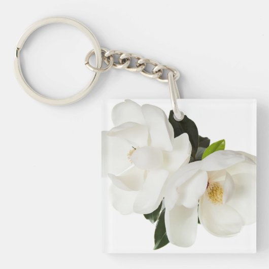 White Magnolia Flower Magnolias Floral Flowers Sleutelhanger (voorkant)