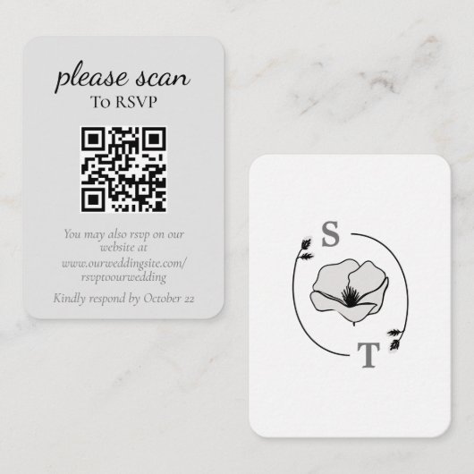 White Magnolia Flower Monogram RSVP Informatiekaartje (Voorkant / Achterkant)