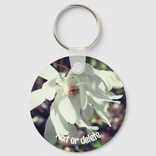 White Magnolia Flower Personalized Sleutelhanger (Voorkant)