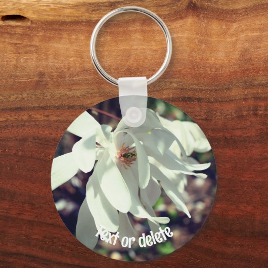 White Magnolia Flower Personalized Sleutelhanger (Achterkant)
