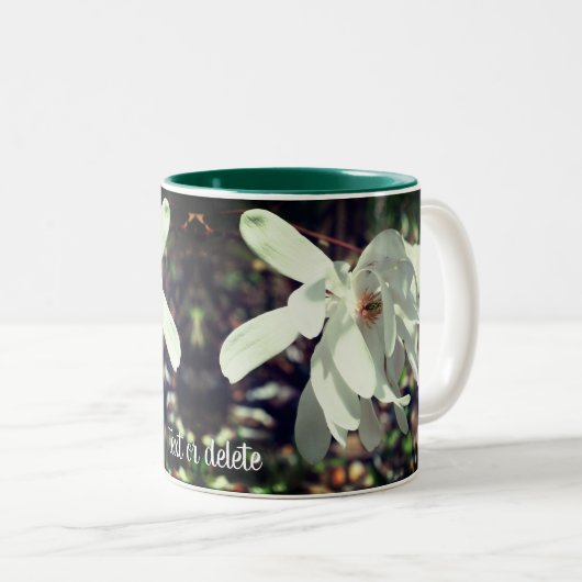 White Magnolia Flower Personalized Tweekleurige Koffiemok (Voorkant rechts)