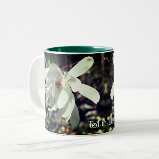 White Magnolia Flower Personalized Tweekleurige Koffiemok (Voorkant links)