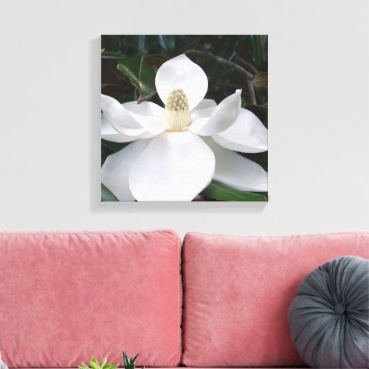 White Magnolia Flower Photographic Botanical Canvas Afdruk (Insitu (Woonkamer))