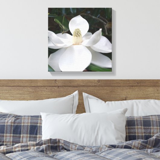 White Magnolia Flower Photographic Botanical Canvas Afdruk (Insitu (Slaapkamer))