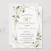 White Magnolia Flowers Gold 50th Birthday Kaart (Voorkant)