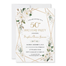 White Magnolia Flowers Gold 50th Birthday