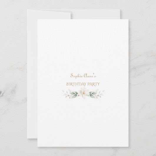 White Magnolia Flowers Gold 50th Birthday Kaart (Achterkant)