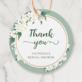 White Magnolia Flowers Sage Green Cloud Background Bedankjes Labels (Voorkant)