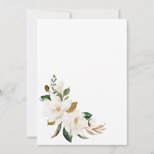 White Magnolia & Gold Floral Minimal Wedding Kaart (Achterkant)