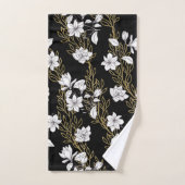 White Magnolia Gold Vines Black Bad Handdoek (Handdoek)