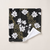 White Magnolia Gold Vines Black Bad Handdoek (Wasdoekje)