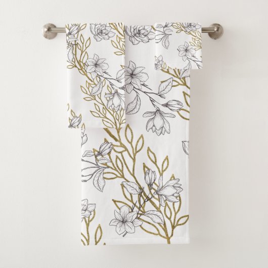 White Magnolia Gold Vines White Bad Handdoek (Insitu)
