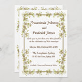 White Magnolia Golden leaves Wedding Invitation Kaart (Voorkant / Achterkant)