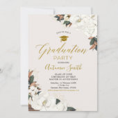 White Magnolia Graduation Party Invitation Kaart (Voorkant)