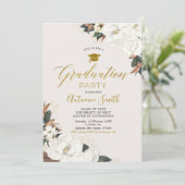 White Magnolia Graduation Party Invitation Kaart (Staand voorkant)