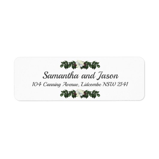 White Magnolia Greenery Floral Return Address Etiket (Voorkant)