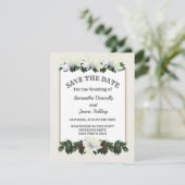 White Magnolia Greenery Floral Save the Date Kaart (Staand voorkant)